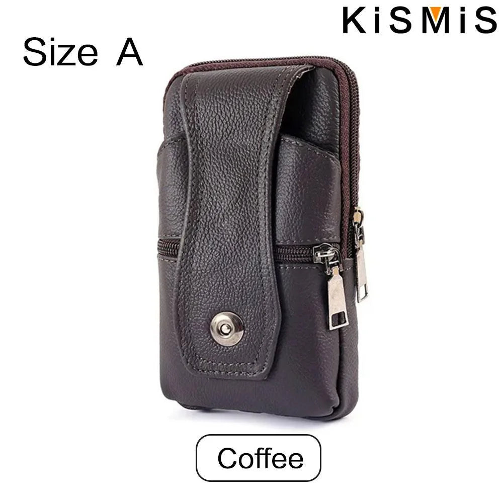 KISMIS Fashion Men's Leather Waist Bag - Multifunction Fanny Pack, Large Capacity Belt Bag with Shoulder Strap