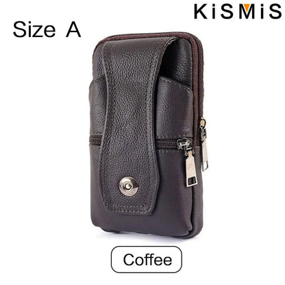 KISMIS Fashion Men's Leather Waist Bag - Multifunction Fanny Pack, Large Capacity Belt Bag with Shoulder Strap