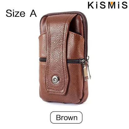 KISMIS Fashion Men's Leather Waist Bag - Multifunction Fanny Pack, Large Capacity Belt Bag with Shoulder Strap