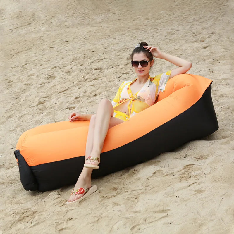 Outdoor Lazy Inflatable Sofa Foldable Portable Air Sofa with Pillow Beach Field Park and Family Courtyard Air Bed