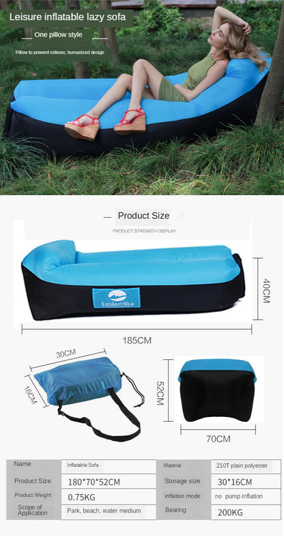 Outdoor Lazy Inflatable Sofa Foldable Portable Air Sofa with Pillow Beach Field Park and Family Courtyard Air Bed