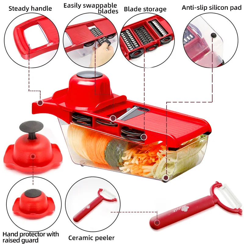 Vegetable Cutter Grater for Vegetables Slicers Shredders Multi Slicer Peeler Carrot Fruit 6 in 1 Gadgets Vegetable Cutting Tools