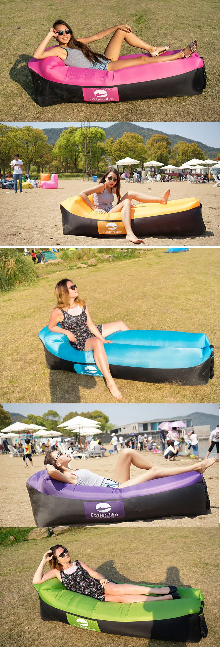 Outdoor Lazy Inflatable Sofa Foldable Portable Air Sofa with Pillow Beach Field Park and Family Courtyard Air Bed