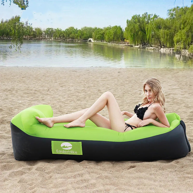 Outdoor Lazy Inflatable Sofa Foldable Portable Air Sofa with Pillow Beach Field Park and Family Courtyard Air Bed