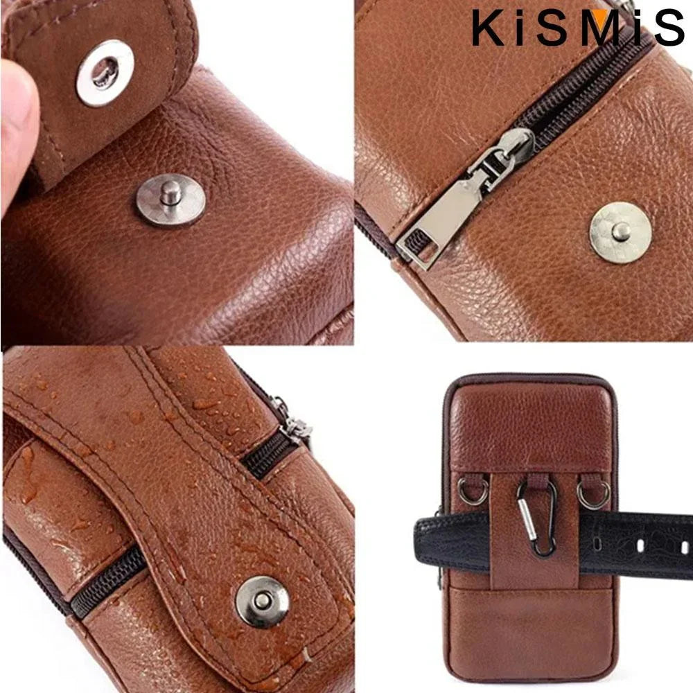 Men Leather Vintage Pack Waist Bag Belt Clip Phone Holster Travel Hiking Cell Mobile Phone Case Cover Belt Pouch Purse Belt