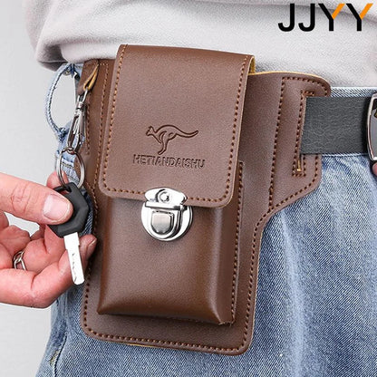 Men Leather Vintage Pack Waist Bag Belt Clip Phone Holster Travel Hiking Cell Mobile Phone Case Cover Belt Pouch Purse Belt