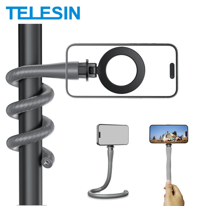 TELESIN Magnetic Flexible Phone Mount Clamp Tripod Stand Stick Pole Bike Motorcycle Phone Holder Stand for iPhone Android Phones