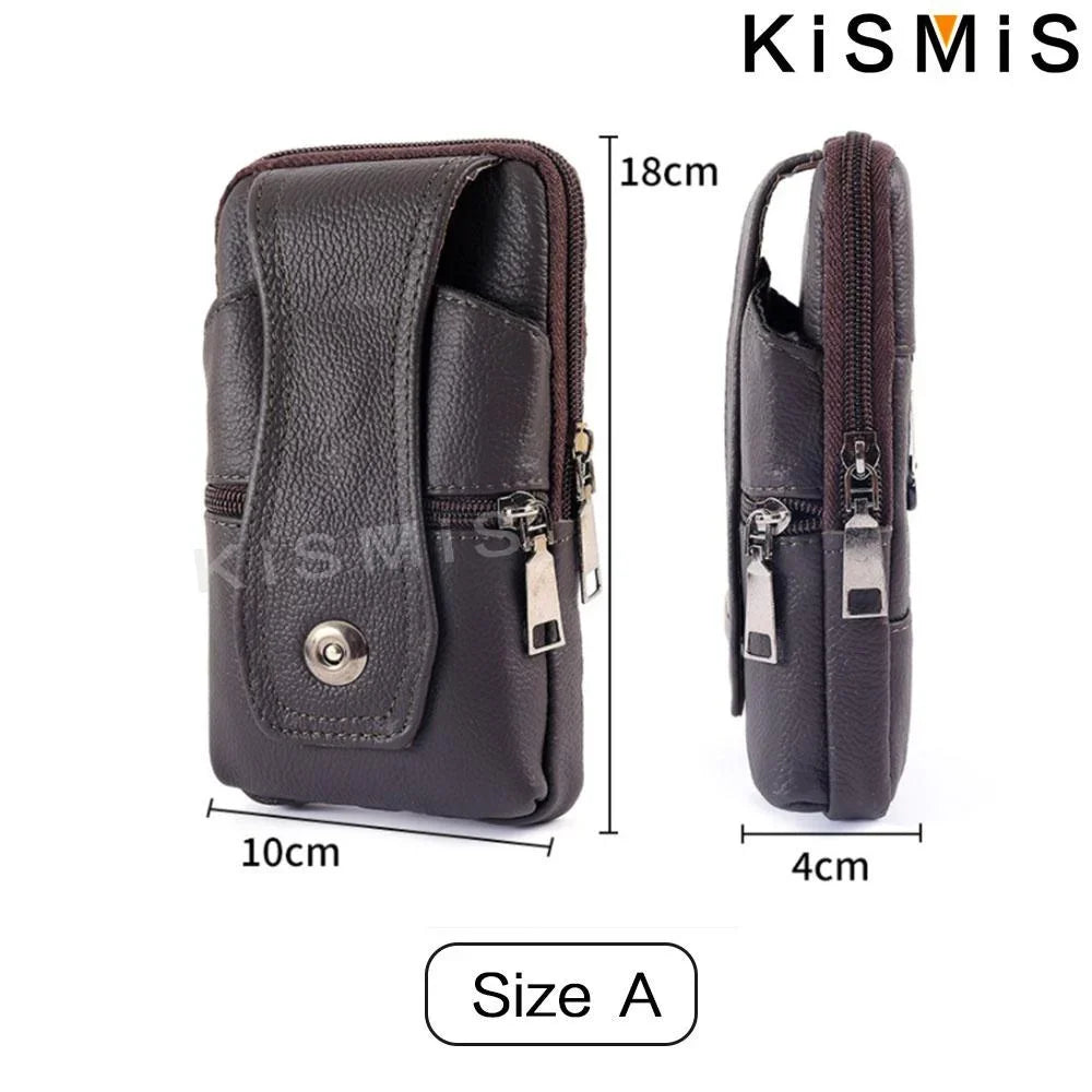 Men Leather Vintage Pack Waist Bag Belt Clip Phone Holster Travel Hiking Cell Mobile Phone Case Cover Belt Pouch Purse Belt