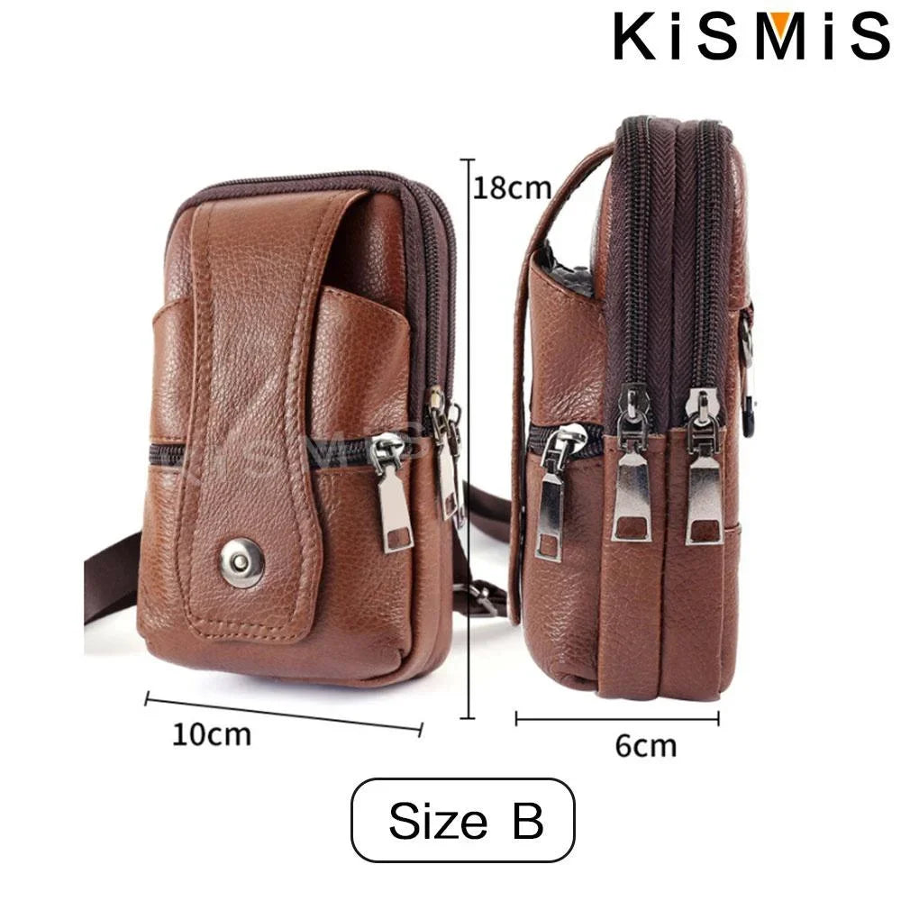 Men Leather Vintage Pack Waist Bag Belt Clip Phone Holster Travel Hiking Cell Mobile Phone Case Cover Belt Pouch Purse Belt