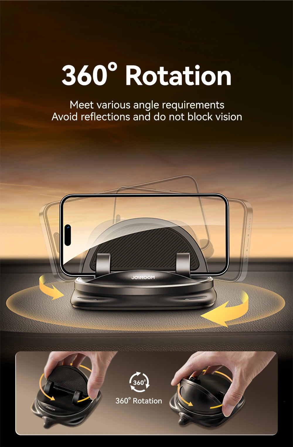 Joyroom Dashboard Car Phone Holder Universal 360° Rotation Silicone Phone Mount One-Handed Operation Phone Holder For Car Use