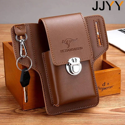 Men Leather Vintage Pack Waist Bag Belt Clip Phone Holster Travel Hiking Cell Mobile Phone Case Cover Belt Pouch Purse Belt