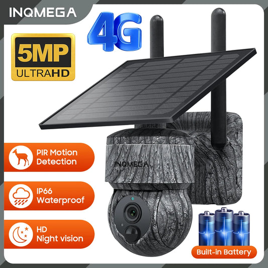 INQMEGA 5MP 4MP WIFI Wireless PTZ Solar Camera 4G SIM With Solar Panel Two Way Audio Security Protection CCTV Camera Battery Cam