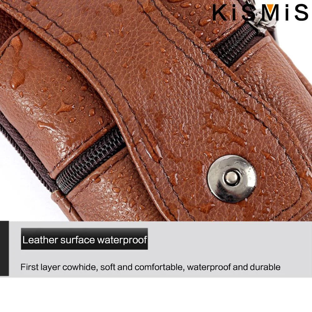 KISMIS Fashion Men's Leather Waist Bag - Multifunction Fanny Pack, Large Capacity Belt Bag with Shoulder Strap