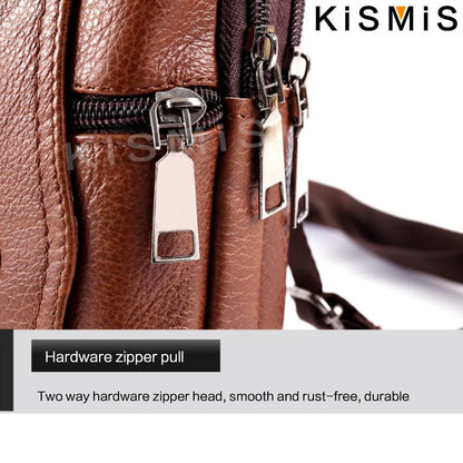 KISMIS Fashion Men's Leather Waist Bag - Multifunction Fanny Pack, Large Capacity Belt Bag with Shoulder Strap