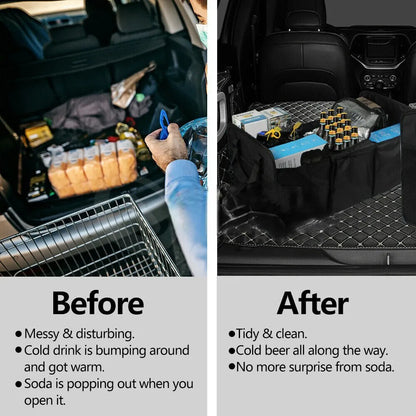 Car Portable Storage Trunk 3-in-1 Foldable Multi Compartment Cooler Set Organizer Collapsible Fabric Basket Car Truck Rear Boot