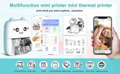 Mini Thermal Printer Wireless BT 200dpi Label Photo Memo Wrong Question Printing Tag Bluetooth Printer USB Cable Portable