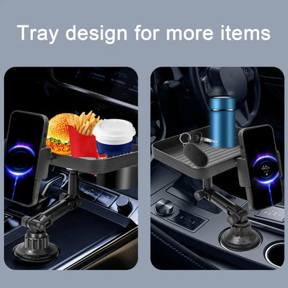 Car Food Tray Universal Foldable Car Dining Plate with Cup Holder Phone Bracket Storage Tray Snacks Drinks Mobile Phone