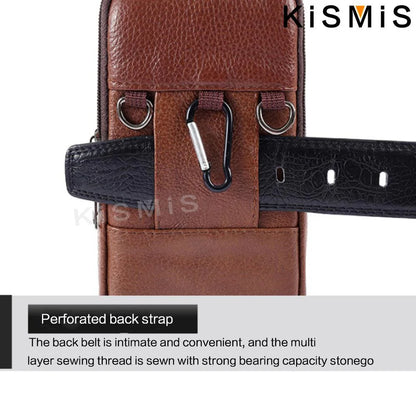 KISMIS Fashion Men's Leather Waist Bag - Multifunction Fanny Pack, Large Capacity Belt Bag with Shoulder Strap