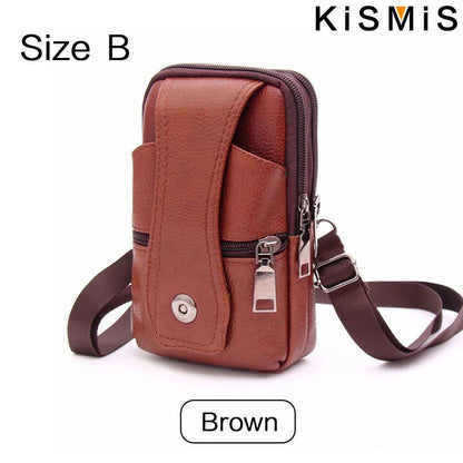 KISMIS Fashion Men's Leather Waist Bag - Multifunction Fanny Pack, Large Capacity Belt Bag with Shoulder Strap